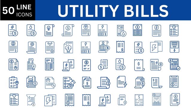 utility bills line icon set.