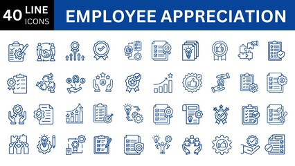 Employee appreciation line  icon set. 