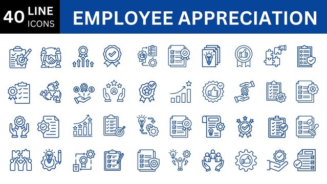 Employee appreciation line  icon set. 