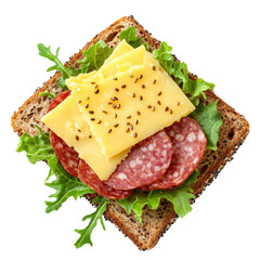 Delicious Open-Faced Sandwich with Salami and Cheese on Bread