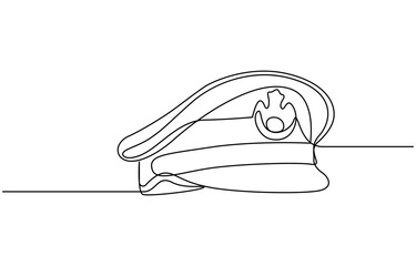 Captain sailor Hat one line drawing, one continuous line drawing of police hat,