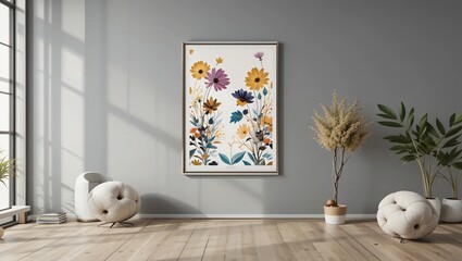 Floral art print in modern room