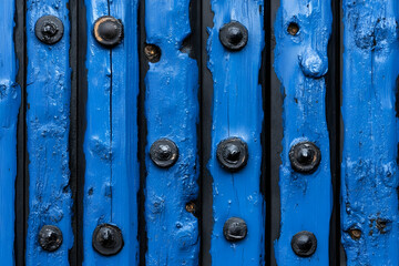 Obraz premium Weathered blue planks with black metal accents