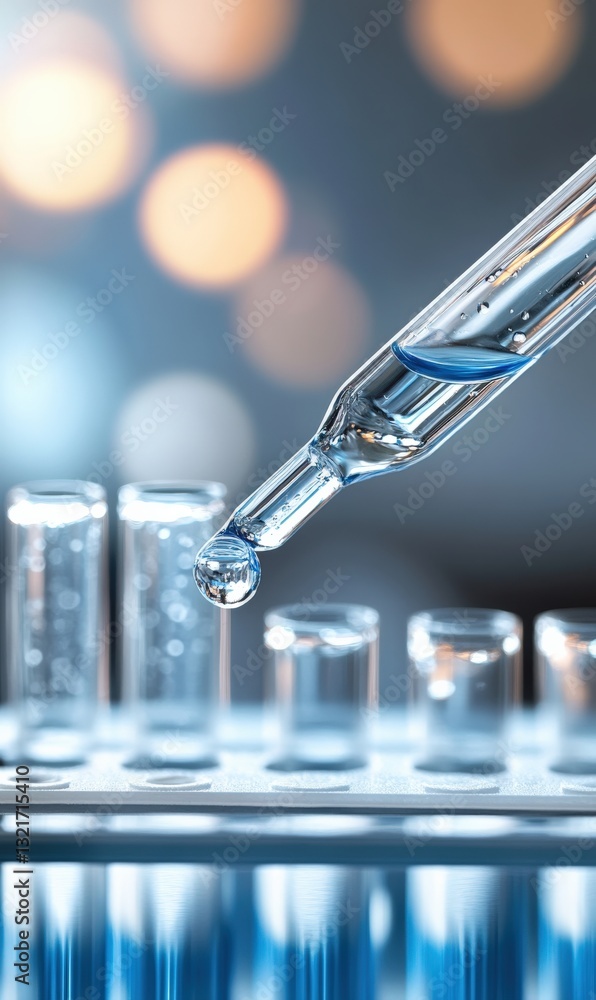 Poster precision laboratory action dropping fluid in a science environment macro viewpoint of a pipette in 