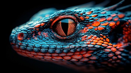 Fototapeta premium Close-up Lizard Eye, Dark Background