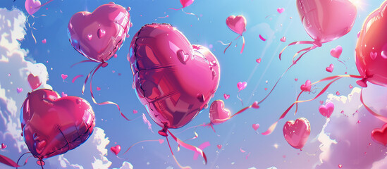 pink balloons in the sky