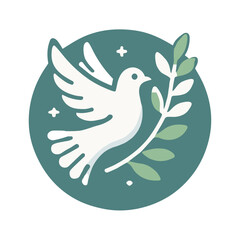 Fototapeta premium Peaceful dove holding an olive branch in a circular design on a soft background