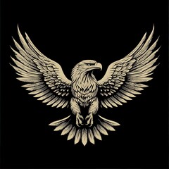 Obraz premium Majestic eagle with spread wings on black, embodying freedom and power. Ideal for national symbols, wildlife conservation, and patriotic themes.