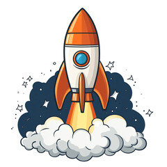 Orange rocket launching into space exciting adventure