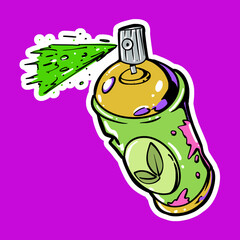 Cartoon vector illustration of a graffiti spray can with green paint