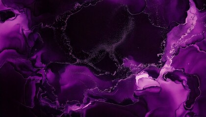 Abstract background plum purple violet color watercolor black background marble like pattern