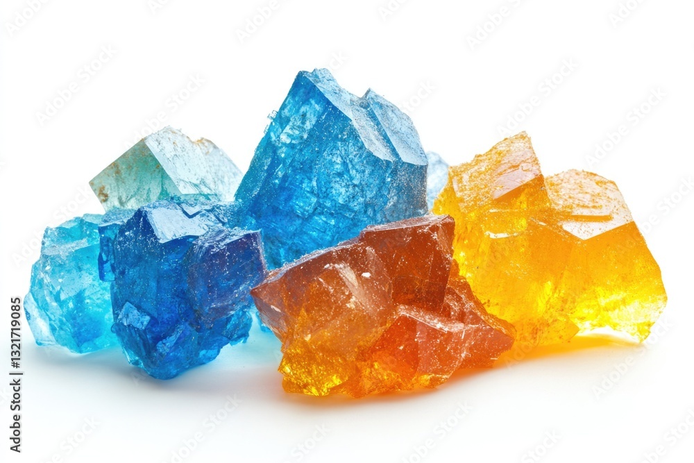 Poster close-up of a collection of colorful rocks arranged on a white background
