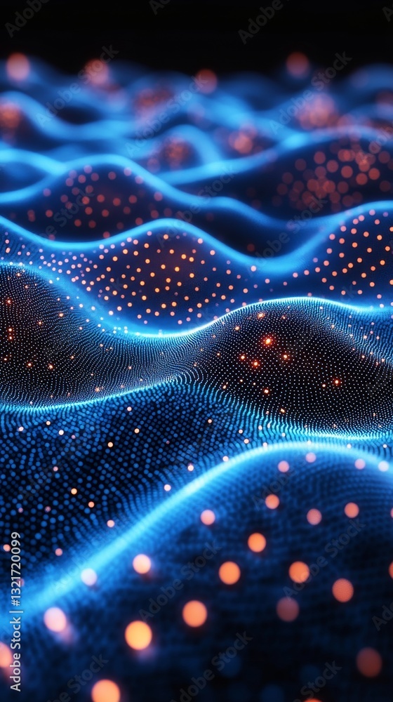 Poster a vibrant, abstract pattern with flowing textures and lively dots, evoking movement and depth in a v