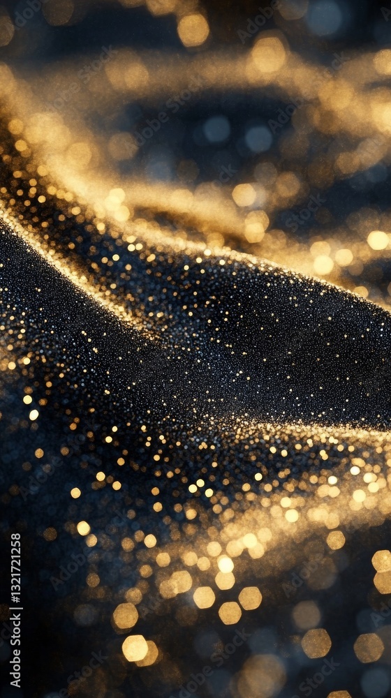 Poster a breathtaking close-up of luminous golden waves sprinkled with sparkling particles, resulting in a 