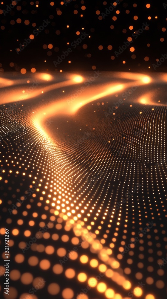 Poster a spellbinding arrangement of golden particles and waves, producing a feeling of depth and motion wi
