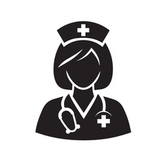  A symbol of healthcare, this image presents a nurse's silhouette, complete with a cap, a stethoscope, and a cross emblem, reflecting compassion and medical expertise.