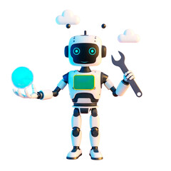 Futuristic 3D Robot Illustration with transparant background.  AI Smart Automation Concept