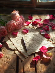 old letters with rose