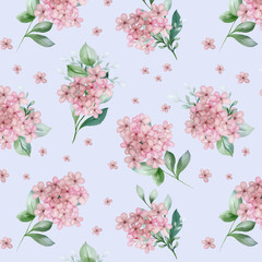 Spring seamless pattern with abstract blossom tree with delicate pink flowers and buds, watercolor illustration isolated on white background, floral print for fabric, wallpapers or wrapping paper.