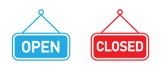 open and closed hanging board icon vector. open and close board symbol hanging in shop, restaurant and office. open now. open and closed shop. open store. vector illustration transparent background 