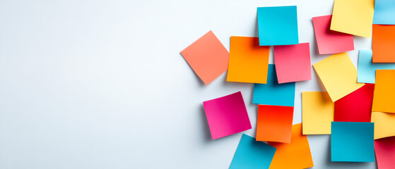 A vibrant collection of colorful sticky notes scattered on a light background, perfect for reminders and creative organization.