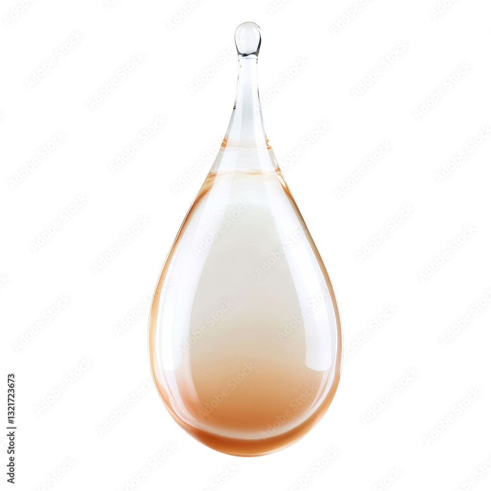 Poster close-up of a single drop of clear liquid suspended in mid-air reflecting light and creating a beaut