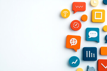 Colorful social media icons arranged on a light background, representing digital communication and engagement.