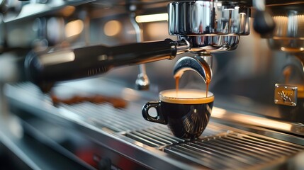 Trendy Espresso Machine Brewing Aromatic Coffee in a Sleek and Stylish Kitchen Setting