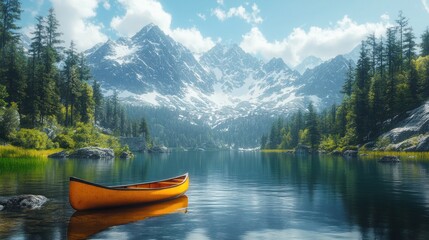 Obraz premium Serene Mountain Lake with Canoe