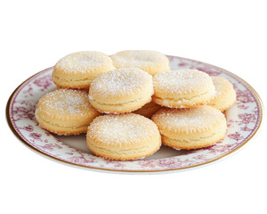 Freshly baked shortbread cookies dusted with powdered sugar on decorative plate, perfect for sharing or enjoying with tea