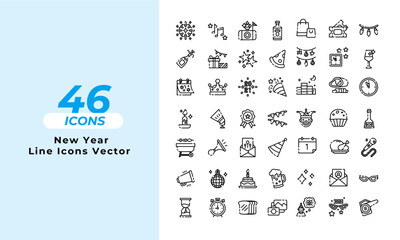 New Year Line Icons Set Layout Vector Template. Vector illustration in line style of icons	
