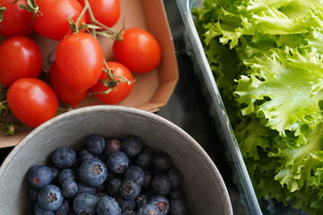 Healthy food. Healthy eating background. Fruit, vegetable, berry. Vegetarian eating. Superfood stock photo