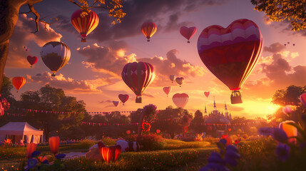 hot air balloon at sunset