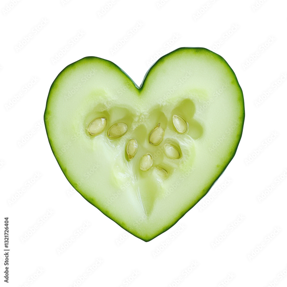 Poster heart-shaped cucumber slice isolated on white background