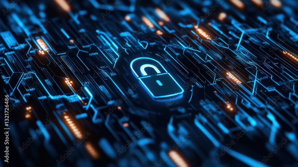 Poster cybersecurity action protecting digital assets virtual environment technology futuristic abstract co