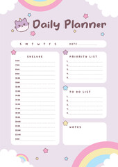 Cute cat caticorn daily planner template