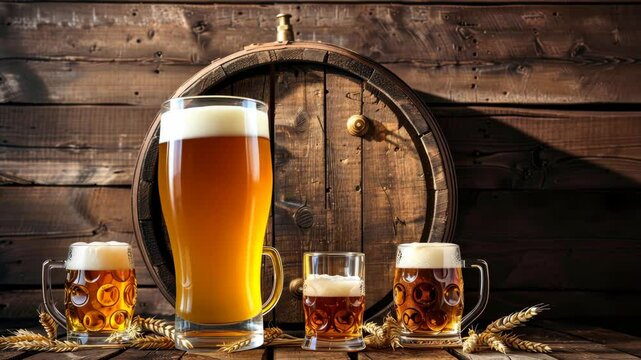 Enjoy sampling craft beers at a rustic setting with wooden barrels and golden wheat, creating an inviting and warm atmosphere