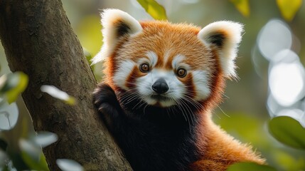 Obraz premium Adorable Red Panda on a Tree Branch
