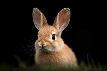 Fototapeta premium A small brown rabbit is looking at the camera