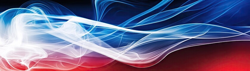 Naklejka premium Abstract red, white, blue smoke swirls; energy, freedom, technology background; website banner