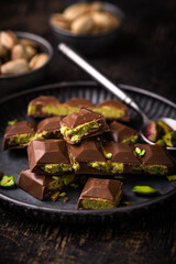 Dubai chocolate with kadayif pistachio filling