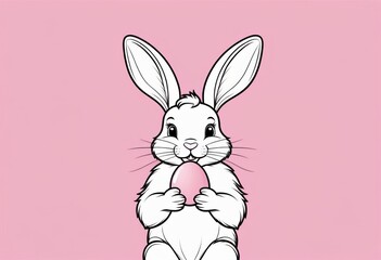 Obraz premium Easter bunny and colored eggs on pink background. Template, banner, happy easter, copy space. AI generated.
