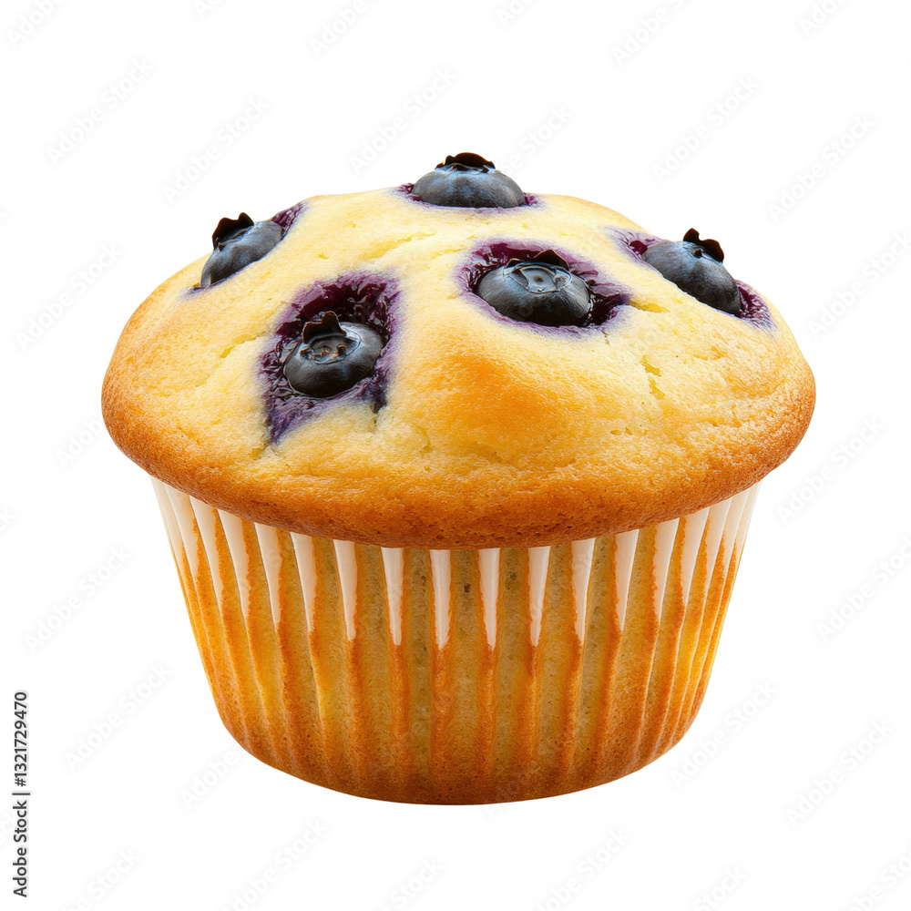 Poster homemade muffin loaded with juicy blueberries set against a rustic background highlighting its fresh