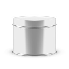 Realistic Round White Glossy Tin Can With Lid