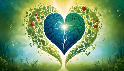 Heart shaped brain with flower frame