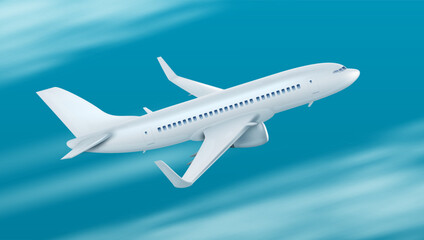 3D White Glossy Commercial Jet Airplane Take Off