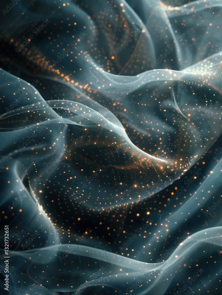 Poster glowing strands of a fiber optic web stretch across a soft, moody background, creating a detailed ne