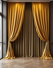 A luxurious modern golden curtain in the interior