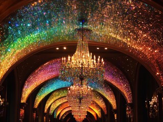 Obraz premium Crystal ceiling arches, chandelier, luxury lobby, glamorous interior, event venue