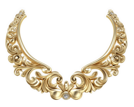 Elegant gold necklace with intricate floral designs and central gemstone, perfect for adding touch of luxury to any outfit